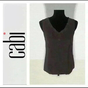 CAbi #738 Sheer Brown Floral Embroidered Sleeveless Top Size M